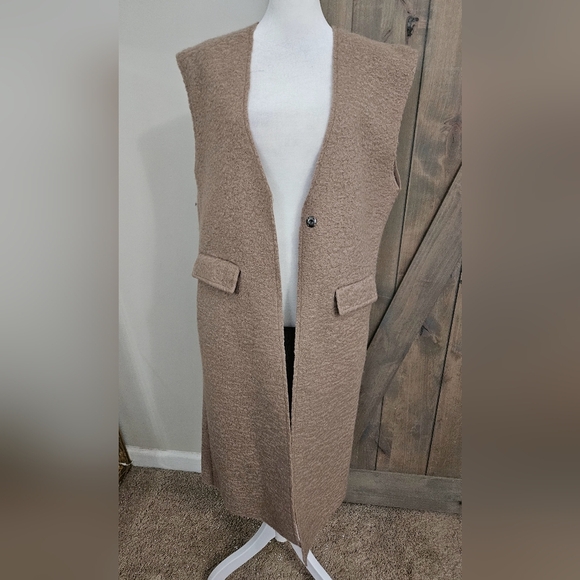 ZARA Bouclé Long Vest Sweater Jacket Taupe Mink Brown.Small.NWT - Picture 12 of 16